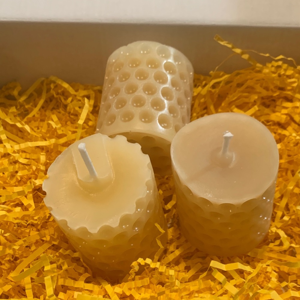 Natural Beeswax Honeycomb Candle Trio